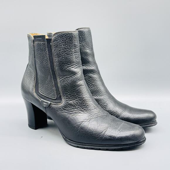 Cole Haan Boots Womens 8.5 Black Leather Chelsea Heeled Ankle Pebbled Vintage - Picture 2 of 11